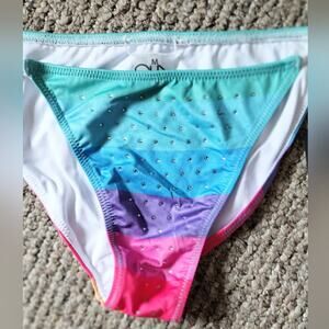 Revolve Chaser NWT Rainbow & Crystal Rhinestone Sparkly String Bikini Bottom M